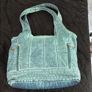 Ka iie lin Blue Ostrich Print Shoulder Bag
